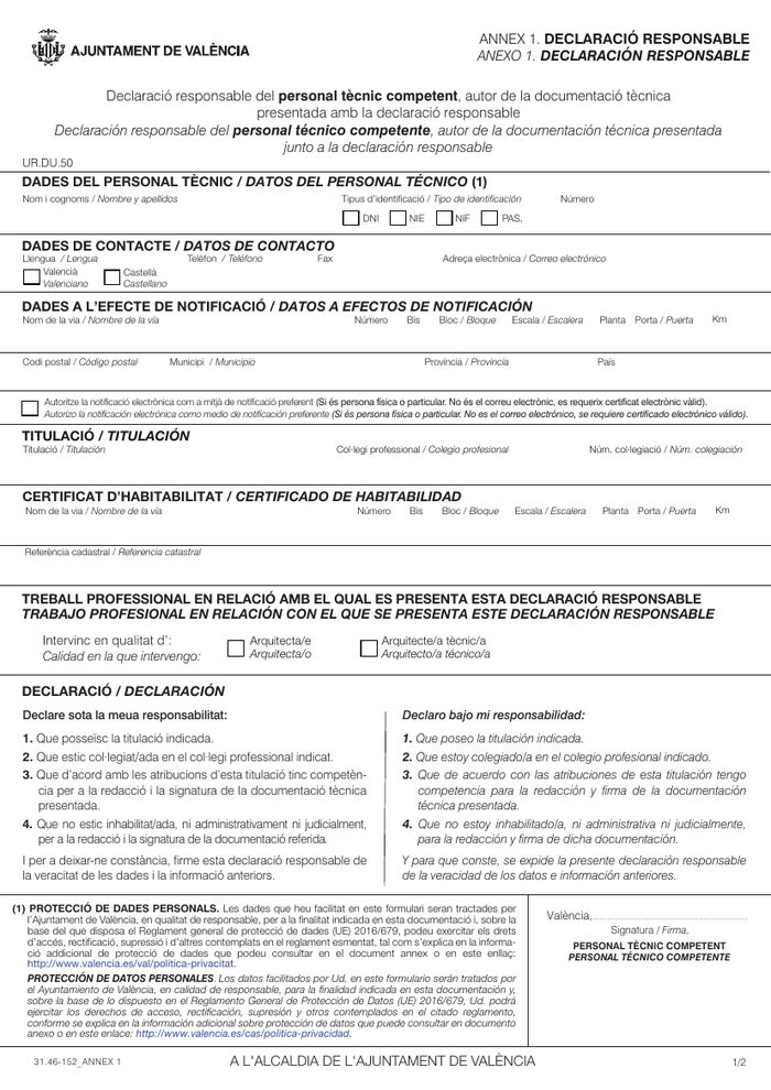 Anexo 1 - Declaración responsable del técnico
