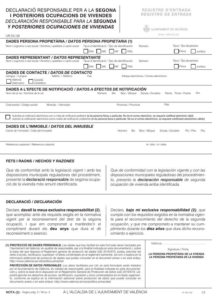 Declaración responsable de 2ª ocupación